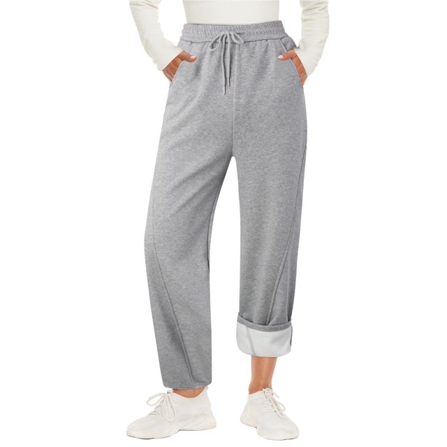 Pantalones deportivos Gibobby de mujer holgados con forro polar de algodón M Gris