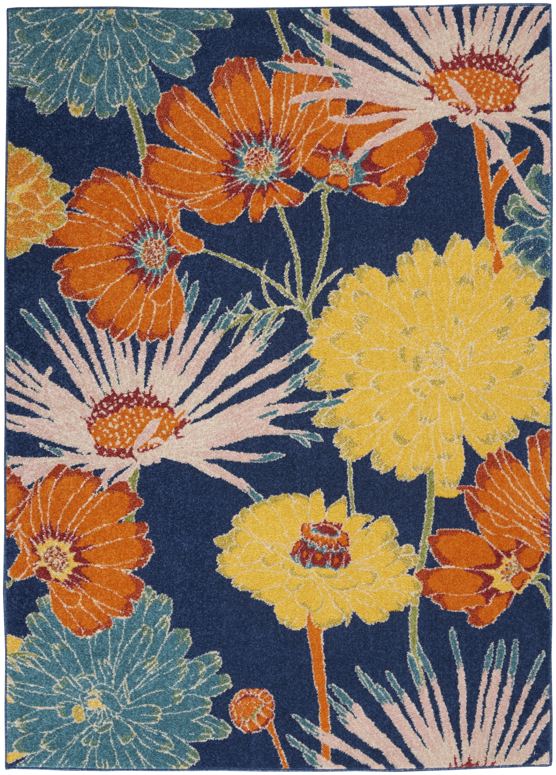 Nourison Allur Modern Floral Navy Multicolor 4' x 6' Area Rug, (4' x 6')