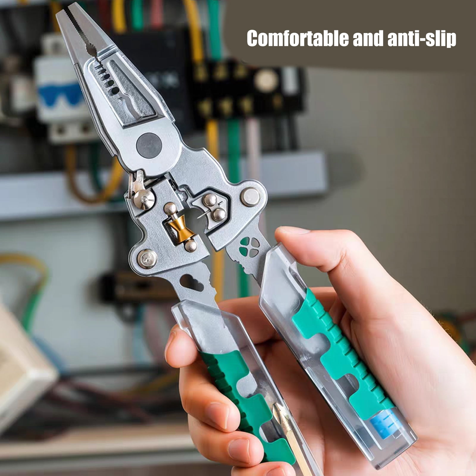 Multifunctional 9 in 1 Wire Stripper with Measurement, Folding Cable Cutter Crimper & Electrician Tool