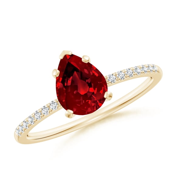 ANGARA Lab Grown 1.15 Ct Peg Head Pear Ruby Classic Engagement Ring for Women in 14K Yellow Gold (Size-8x6mm) | July Birthstone, Birthday, Anniversary, Jewelry Gift for Women | Lab-Grown Ruby Ring