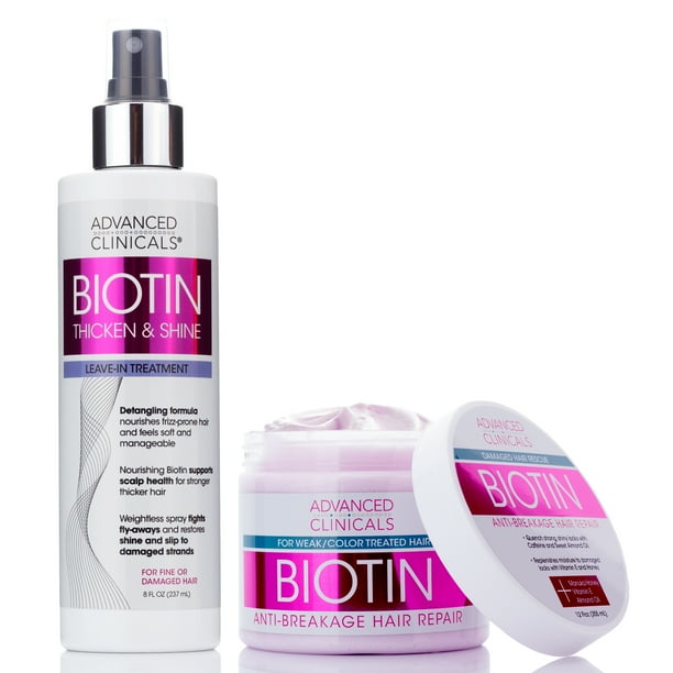 Advanced Clinicals Biotin Hair Mask 12 fl oz + Leave-In Treatment Spray 8 fl oz Set of Two Advanced Clinicals Biotin Hair Mask 12 fl oz + Leave-In Treatment Spray 8 fl oz Set of Two