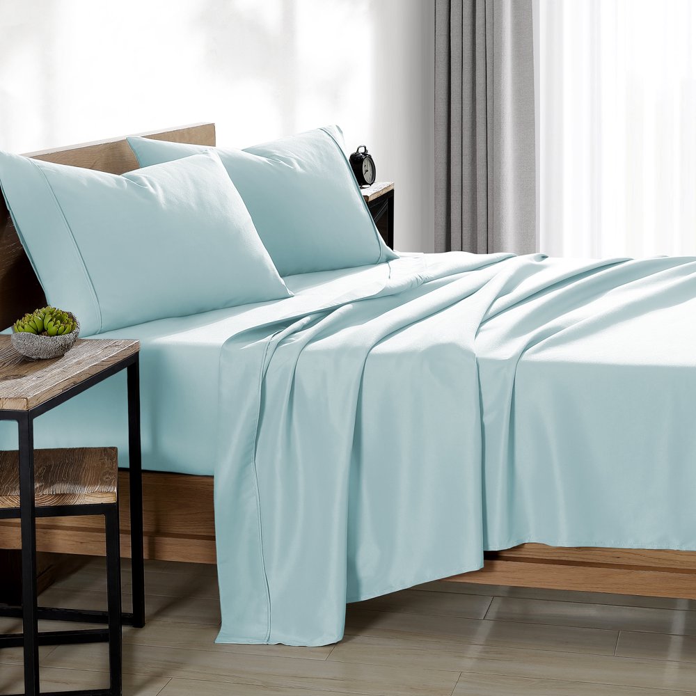 Bare Home Double Brushed Microfiber Sheet Set (Split King, Light Blue