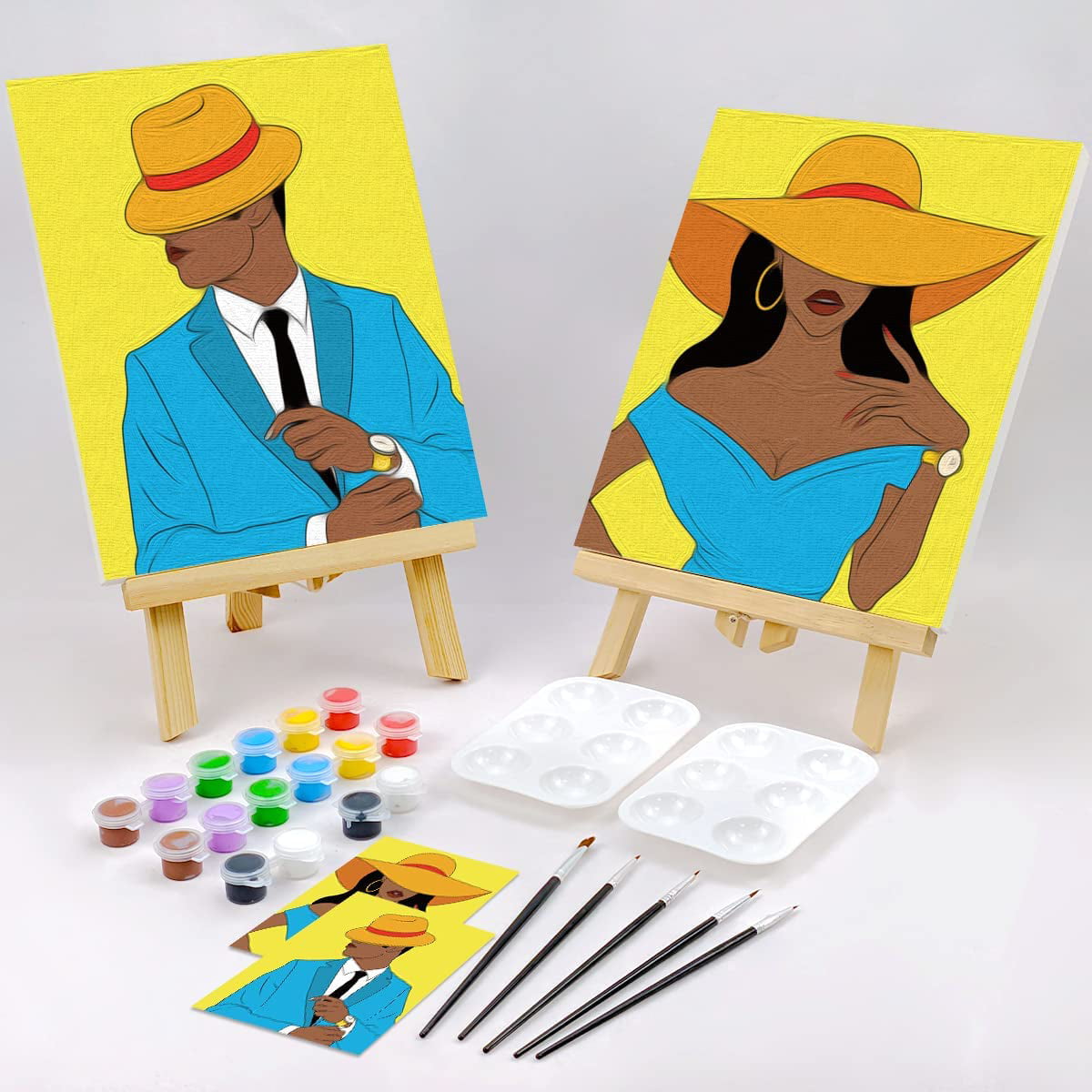 VOCHIC Couples Paint Party Kits Pre Drawn Canvas for Adults for Paint and Sip Date Night Games for Couples Painting Kit 8x10 Elegant Ladies Gentlemen