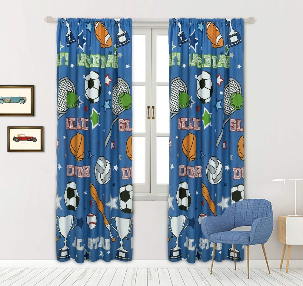 Details about   Kids Sports Curtains 2 Panel Set for Decor 5 Sizes Available Window Drapes 