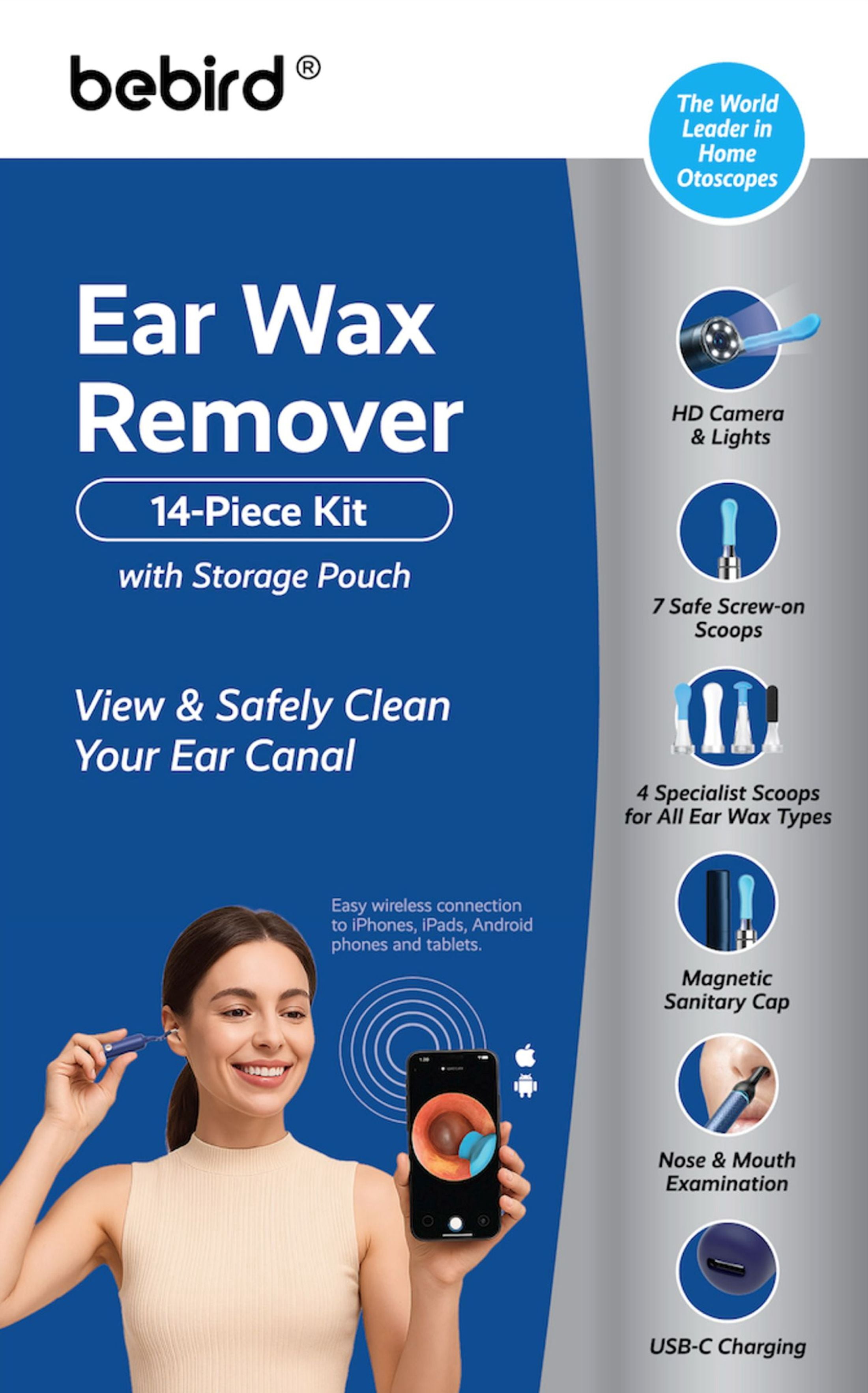 Bebird Ear Wax Remover Elite 14W, 14 Piece Kit with Storage Pouch