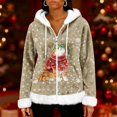 thumbnail image 2 of Women's Casual Fashion Long-Sleeve Zip-Up Fleece Hooded Cardigan with Christmas Print, Cozy and Warm for Winter Season,Khaki,L, 2 of 8