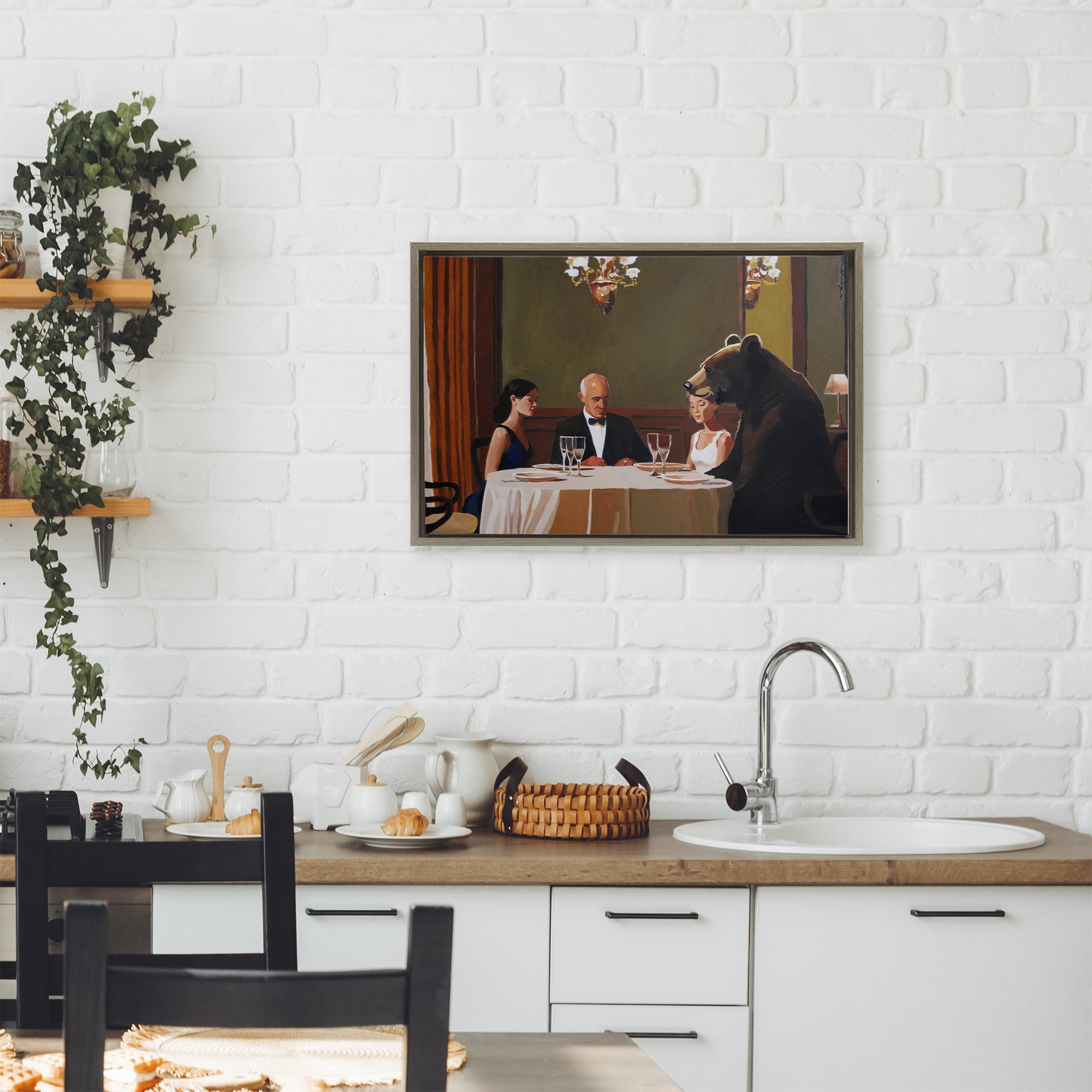 Dinner Guests & Steve Brown Framed Floater Canvas Wall Art, design by Keith Thomson