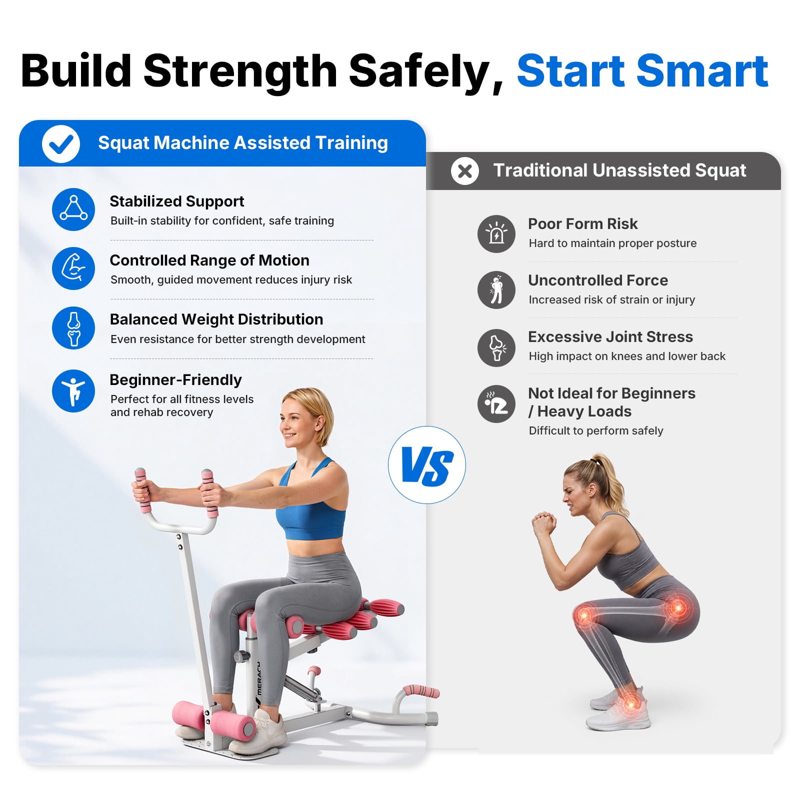 MERACH Deep Squat Machine with Handle, Adjustable Squat Assist Trainer for Home Gym, Hold up to 350lbs