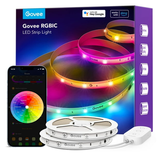 Tira de luces LED Govee, tira de luz inteligente inalámbrica RGBIC Pro WiFi compatible con Alexa Google Assistant