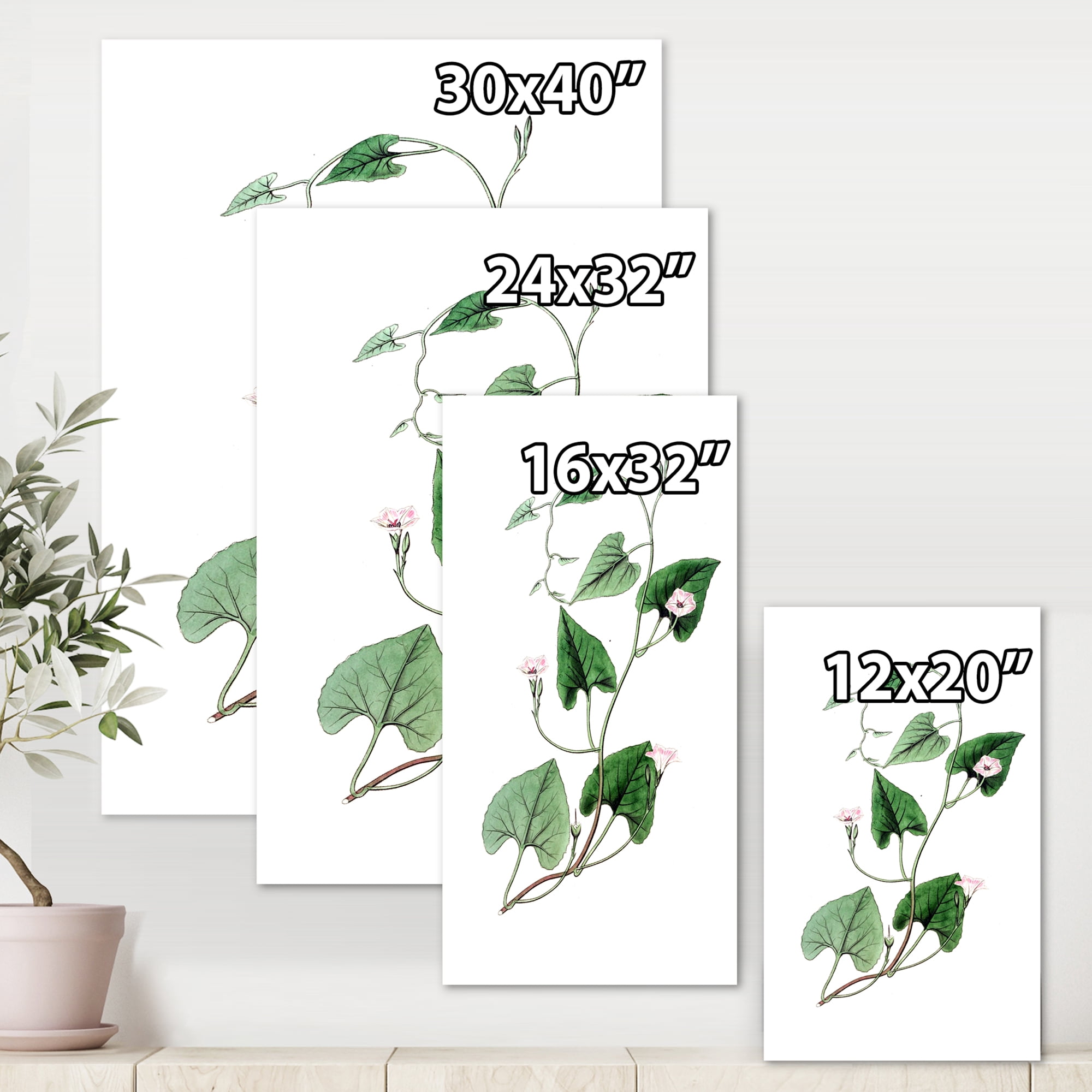 Designart ' Ancient Green Leaves Plants IX ' Traditional Canvas Wall Art Print