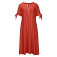thumbnail image 6 of Afdoent Dresses For Women Solid Color Dress With V Neck Short Sleeve Lace Frilly Long Dress Beach Vacation Outfits Elegant, 6 of 6