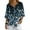 Blue Cherry Blossom, variant on Dragonfly Lotus Flower Leaves Print 3/4 Length Sleeve Womens Tops V Neck Button Down Shirts Loose Dressy Casual Pullover Business Outfit Blouses, M