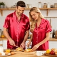 thumbnail image 6 of Garbnen Silk Matching Pajama Sets for Couples 2 Piece Short Sleeve Button Down Sleepwear Pjs Shorts Set Satin Loungewear for Women 2 Piece Set Red XL, 6 of 8
