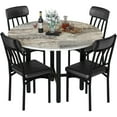 thumbnail image 4 of LinkRomat Round Dining Table Set for 4, Modern Dining Room Sets with 4 Faux Leather Chairs, Kitchen Dinner Wooden Table & Chair Set for Small Space, Grey, 4 of 10
