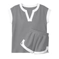 thumbnail image 7 of Short Sleeve Womens Tracksuit Sets Crew Neck Solid Color Tops and Loose Shorts Summer 2 Piece Outfit with Pockets Gray M, 7 of 7