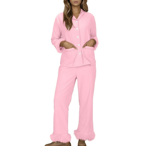 cfhntfmh Pajama Sets 2 Piece for Women Long Sleeve Lounge Sets Pjs Casual Ladies Fall Outfit Pj Sleepwear with Pockets