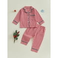 thumbnail image 3 of Elippeo Baby Girl 2Pcs Christmas Pajamas Long Sleeve Plaid Print Shirt + Pants Set Toddler Sleepwear, 3 of 9