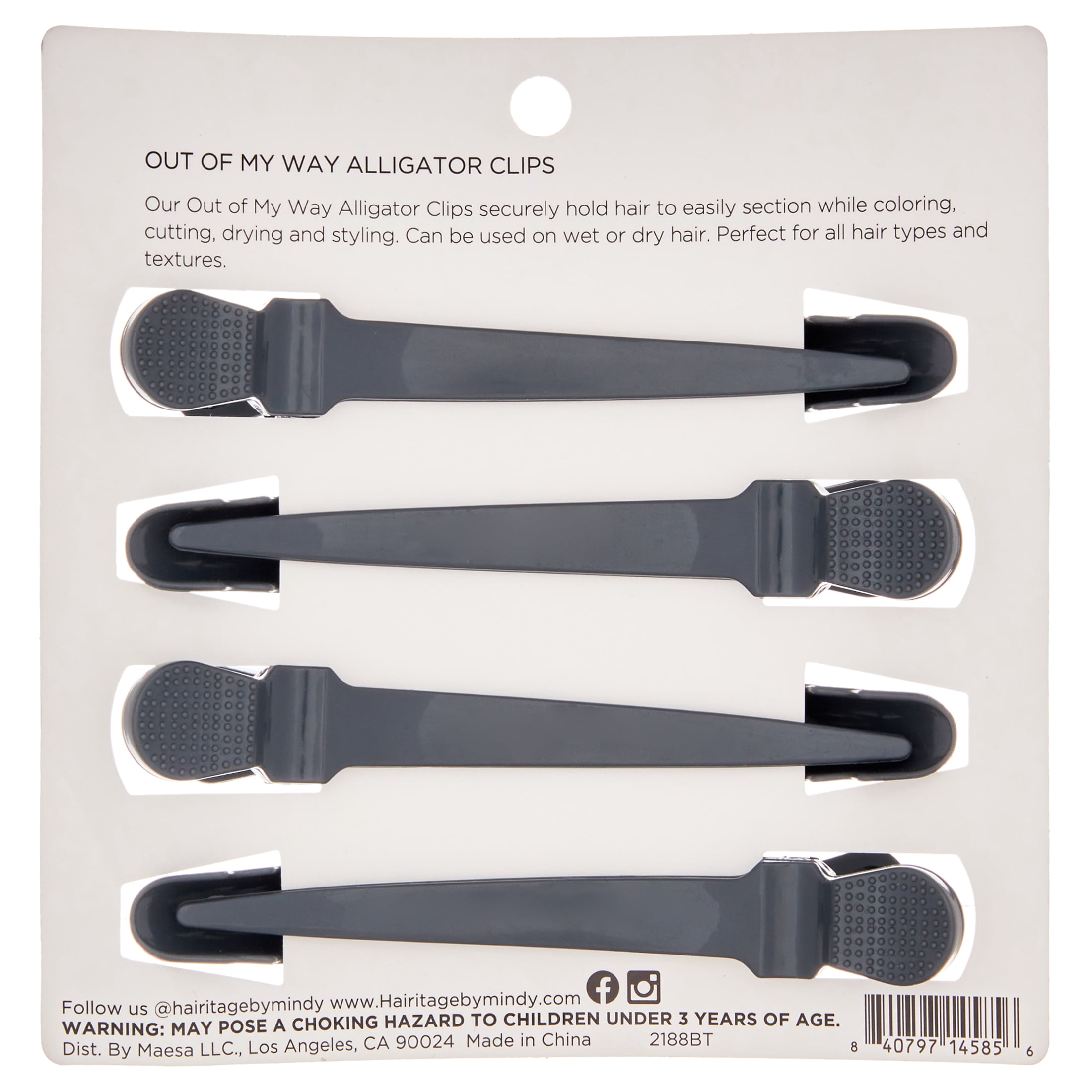 Hairitage Out of My Way Alligator Hair Clips 5.5 inch, 4 PC, All Ages