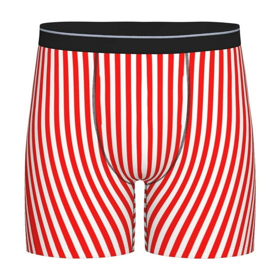Men Red White Vertical Stripe Pattern Boxer Briefs Moisture Wicking Funny Boxer Shorts