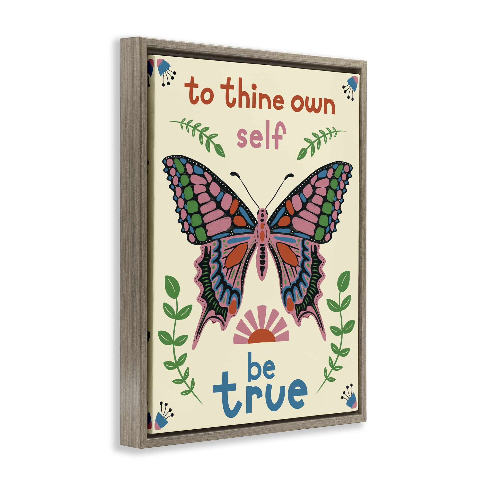 Stupell Industries To Thine Self Be True Phrase Insects Painting Brown Floater Framed Canvas Art Print Wall Art, 25 x 31