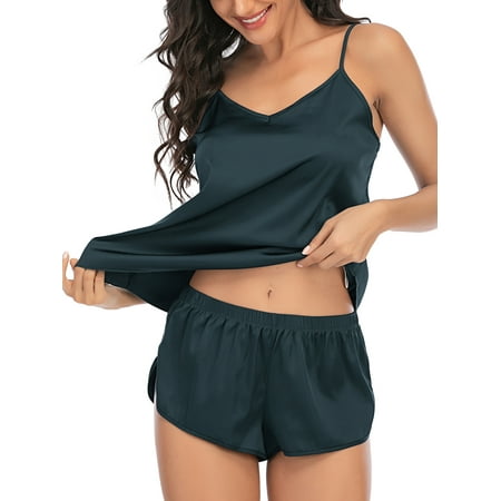 YouLoveIt Women Silk Sleepwear V Neck Pyjamas Set Women Sleepwear Top + Short Nightwear Plus Size Nightgown Lingerie Set