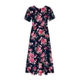 thumbnail image 5 of Viikei Summer Boho Short Sleeve Dress,Women's Printing Casual Short Sleeve Crewneck Dress Flowy Tiered Maxi Beach Dress with Pockets Black XXL, 5 of 6