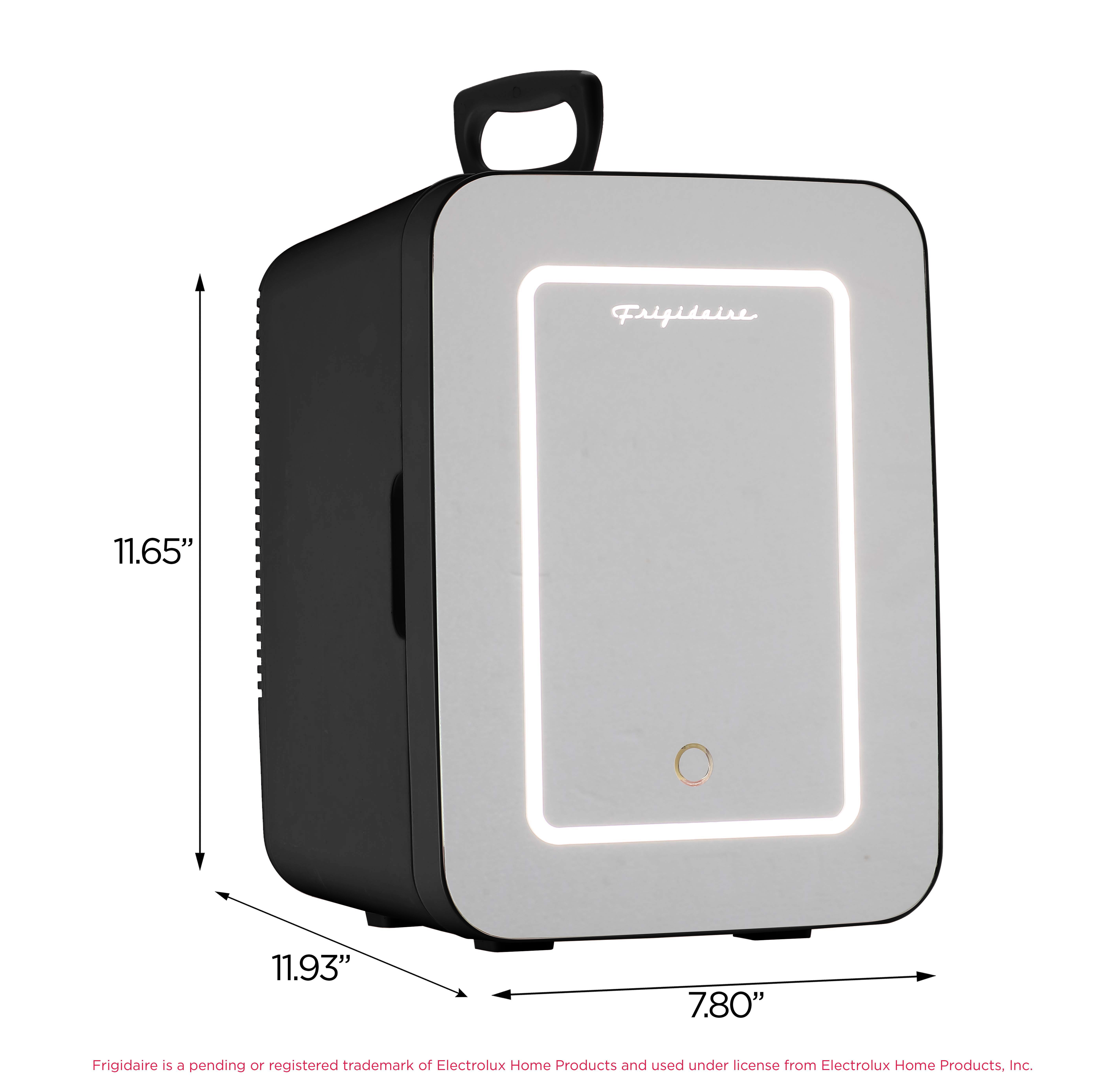 Frigidaire 6.5L 9-Can Mini Fridge with Lighted Mirror, Personal Cooler in Black