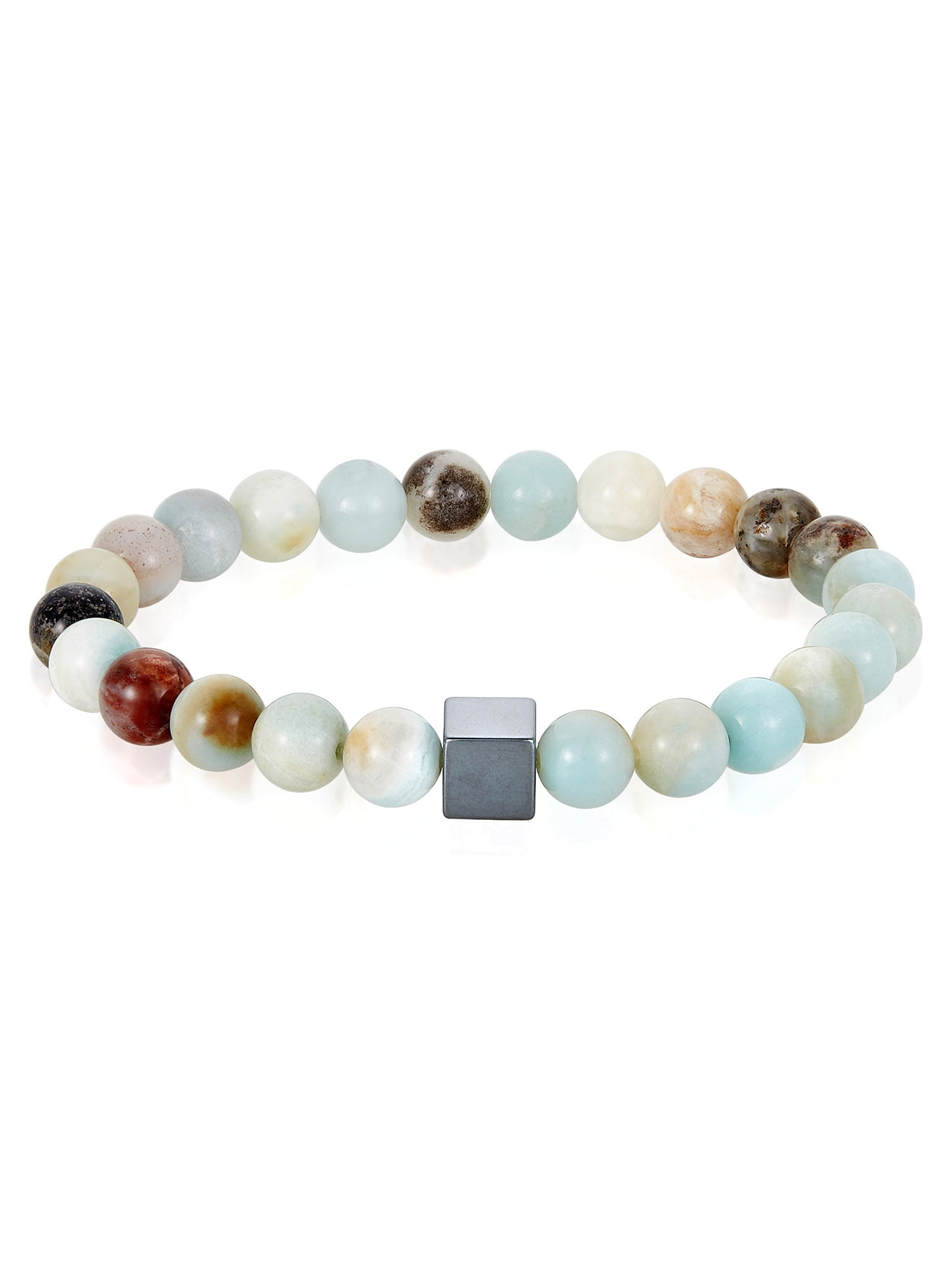 Coastal Jewelry Men's Amazonite Stone with Hematite Cube Beaded Stretch Bracelet (8mm)