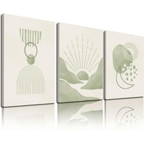 Boho Wall Art Set of 3, 12x16in, Minimalist Boho Wall Decor Mid-Century Modern Wall Art Print, Neutral Geometric Canvas Artwork Wall Decor Posters for Living Room, Bedroom, Bathroom
