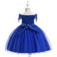 thumbnail image 4 of YWDJ Toddler Girls Net Yarn Mesh Bow Ruffles Birthday Party Gown Long Dresses Blue 5T, 4 of 9