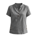thumbnail image 6 of Women's V-Neck Button-Up Short Sleeve Blouse with Side Slit Detail, 6 of 7