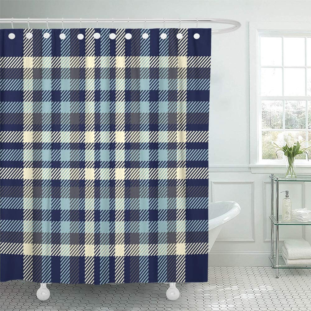 PKNMT Tartan Plaid Traditional Checkered in Palette of Navy and Pale Blue Gray Shower Curtain