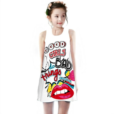 

Huilaibazo Girls Dress Toddler Girls Summer Princess Dress Kids Baby Printing Party Sleeveless Dresses