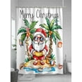 thumbnail image 5 of Christmas Shower Curtain Set, Waterproof Shower Curtains for Bathroom, Coastal Santa Claus Ocecan Beach Cocount Tree Washable Fabric Cloth Bath Curtain for Bathtub Decoration with Hooks 66x72 Inches, 5 of 6