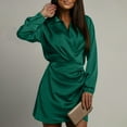 thumbnail image 4 of Mceream Women's Satin Wrap Shirt Dress, Long Sleeve, Bodycon Fit, Luxe Satin, Club, Night Out, Party, Date Night Army Green S, 4 of 9