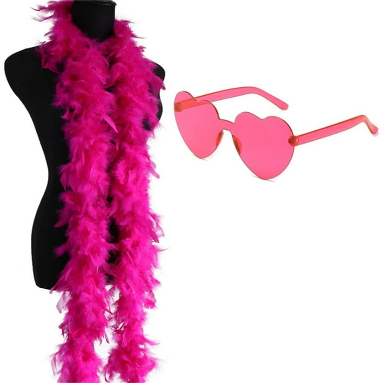 2M/6.6ft Feather Boas With Heart Rimless Sunglasses For Dancing, Wedding,  Party