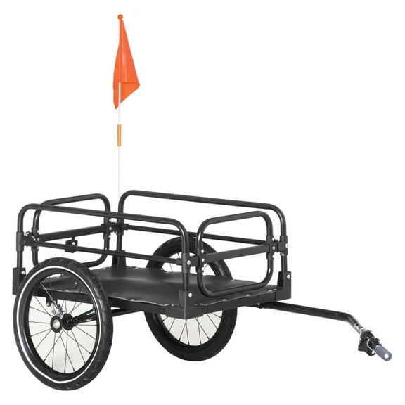 Bike Cargo Trailer 16'' Wheels, 88lbs Capacity - Suspension, Foldable, Durable Steel Transport Cart for Bicycles, Black