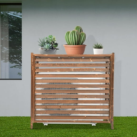Denest Air Conditioner Fence Outdoor Wood Privacy Screen Wood AC Covers for Outdoor