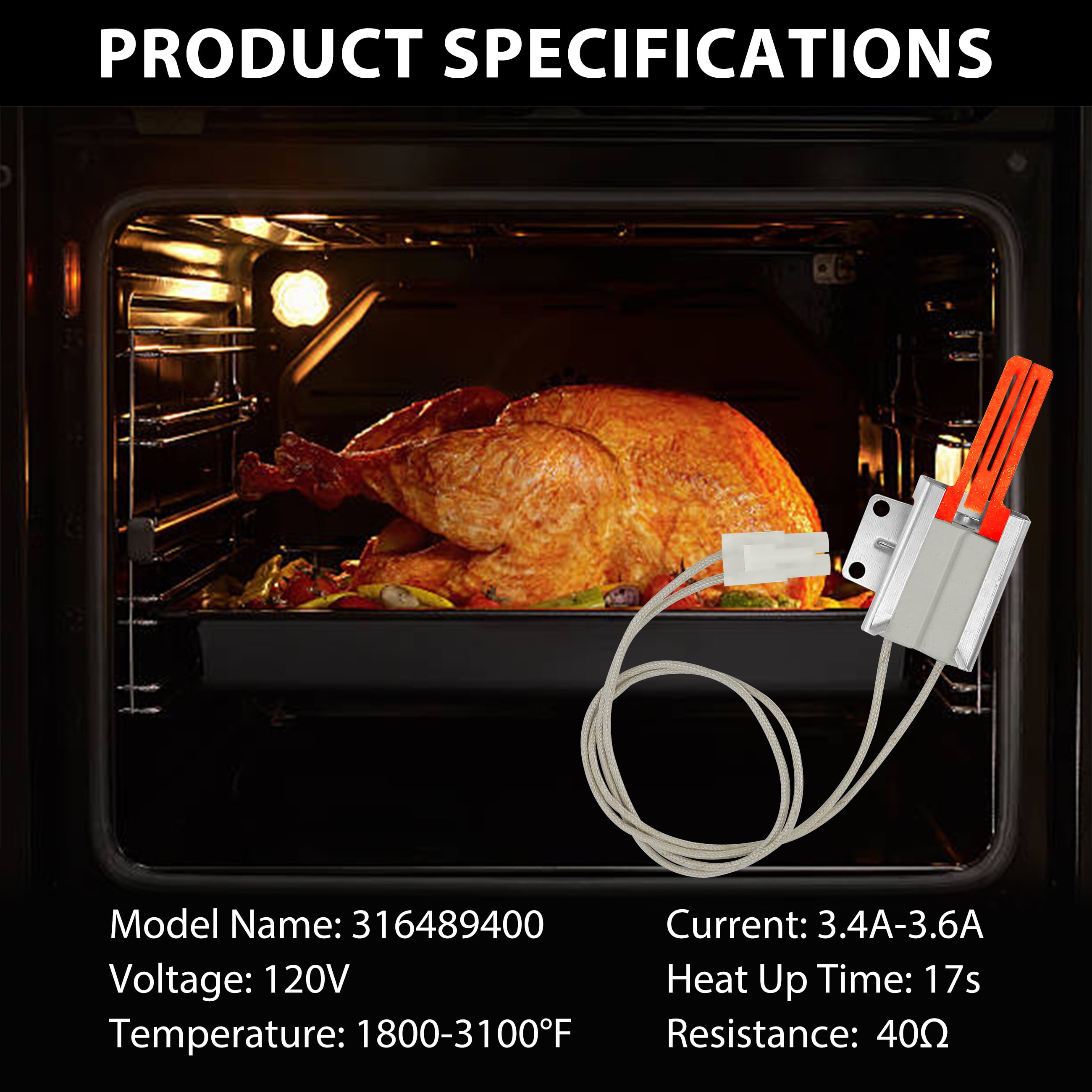 Beaquicy 316489400 5304534663 Oven Igniter Gas Stove Compatible with Frigidaire