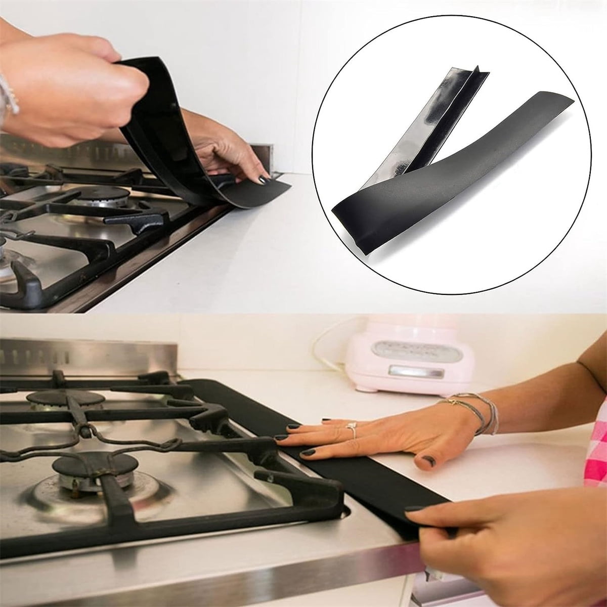 Bexikou Silicone Stove Gap Covers (6 Pack),Silicone Stove Counter Gap Covers,Heat Resistant Oven Gap Filler, Anti-Stain Countertop Gap Fillers, Easy to Clean (21 Inches, Black)