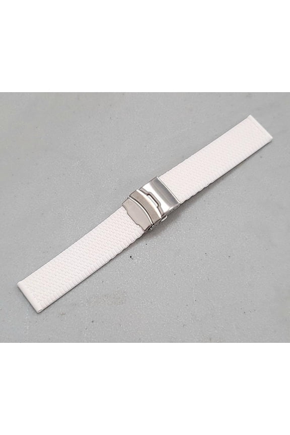 22mm White Tread Design Silicone Deployment Watch Strap Band