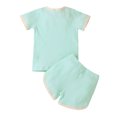 thumbnail image 4 of SUNSIOM Kids Girls 2-piece Outfit Set Short Sleeve Color Block Tops+Shorts Set, 4 of 10