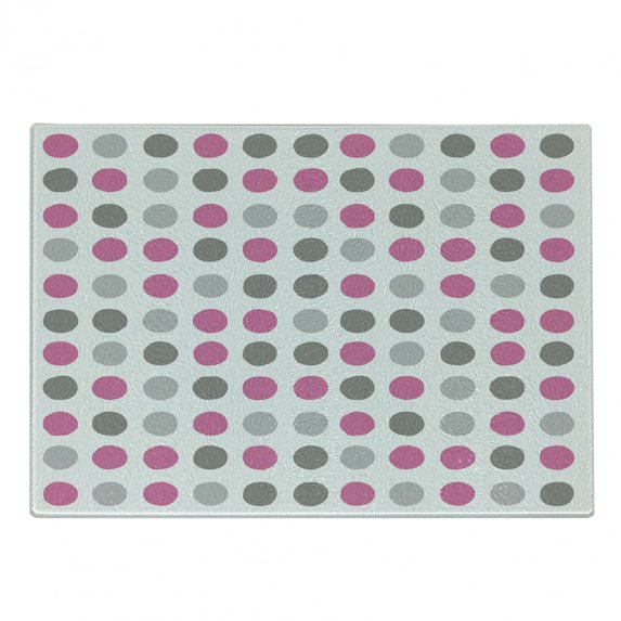Geometric Cutting Board, Traditional Retro Polka Dots Design European Ancestral Motif Pastel Colors, Decorative Tempered Glass Cutting and Serving Board, Small Size, White Grey Pink, by Ambesonne