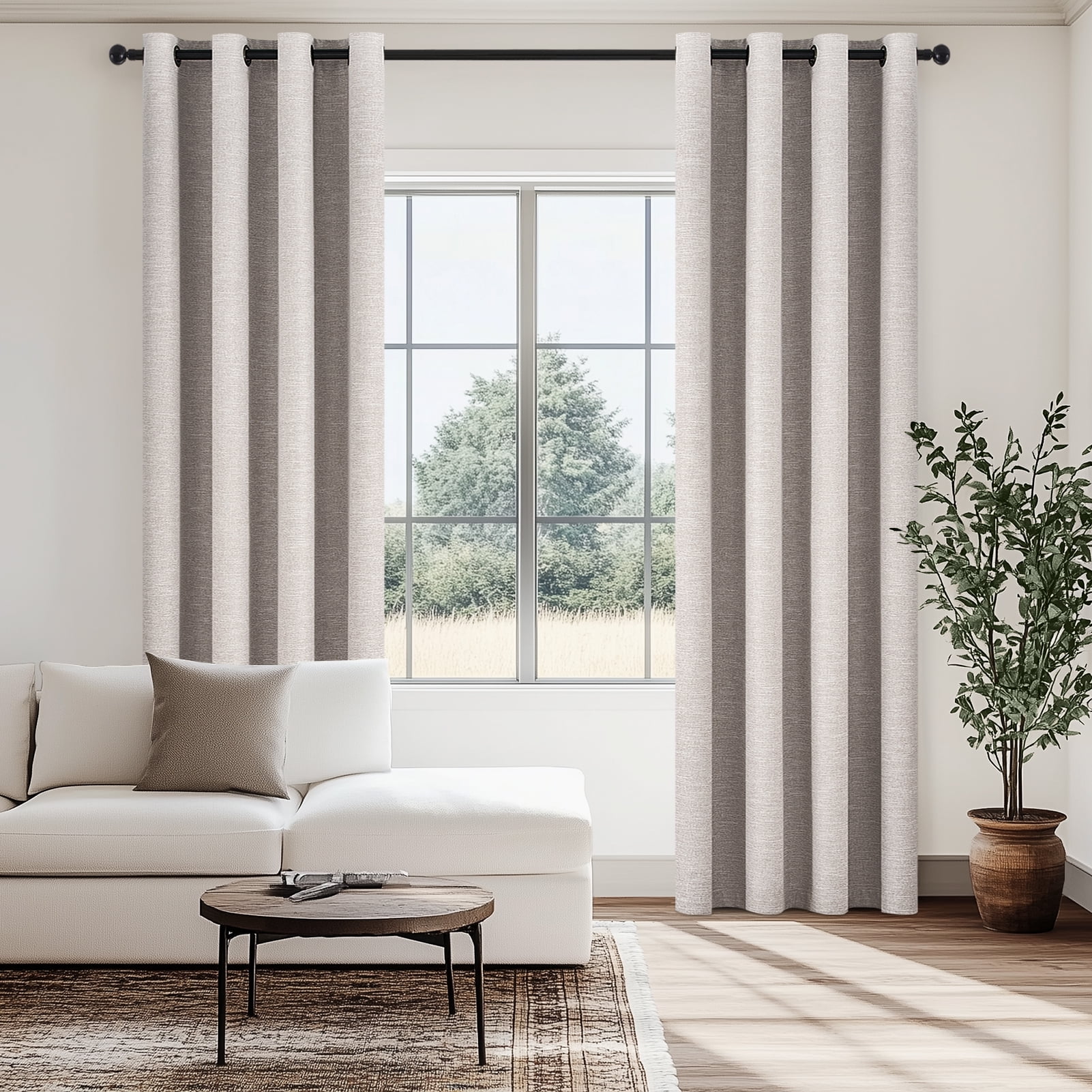 Top Finel Grommet Top Blackout Curtains, Linen, 52" x 90", 2 Panels