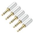 thumbnail image 1 of Uxcell 5Pcs 3.5mm Reemplazo Reparación Enchufe Jack, 4 Polos Metal Estéreo Enchufe Macho 3.5mm Soldadura DIY Conector de Cable de Audio para Reparación de Auriculares, Tonalidad Plateada, 1 of 6