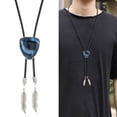 thumbnail image 2 of Men's Vintage Triangular Stone Feathered Pendant Bolotie Faux Leather Rope Necktie Necklace Shirt Collar Chain Neckwear, 2 of 9
