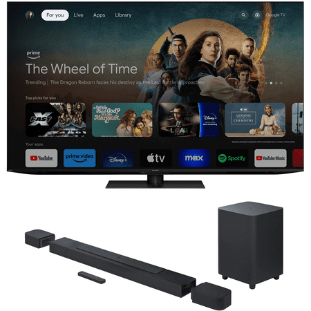 SHARP 4T-C65FV1U 65 Inch Class AQUOS XLED 4K Ultra HD Mini LED Google TV with a BAR-700 5.1ch Soundbar and Subwoofer with Surround Speakers (2024)