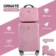 Tripcomp Luggage Sets 2 Piece Suitcase Set (14/20/)Hardside Suitcase with Spinner Wheels Lightweight Carry On Luggage(Pink)