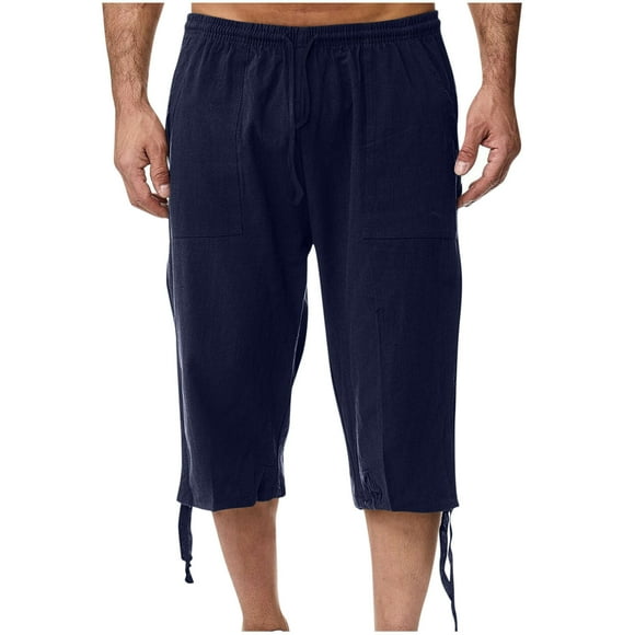 UVEASISHA Men's Long Shorts Loose Fit Knee Length 3/4 Baggy Pants Summer Drawstring Sport Golf Lounge Capri Pant with Pockets 2025 Big and Tall Dark Blue,XL