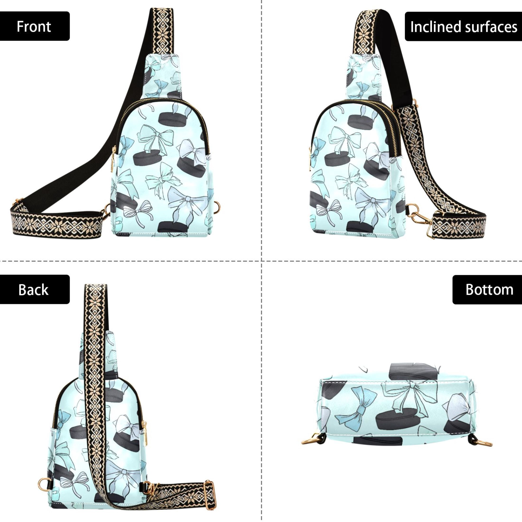 ALAZA Hockey Pucks and Bows Sling Bag for Women Men Waterproof Crossbody Chest Bags